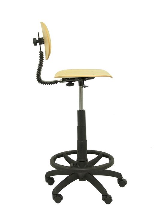 Modelo Tus  Taburete de trabajo ergonómico, giratorio y regulable en altura(aro reposapiés cromado)  Asiento y respaldo de madera color haya