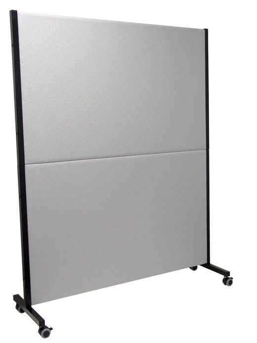 Modelo Valdeganga - Biombo separador con ruedas con freno, para oficinas y centros de trabajo, desmontable y con estructura de color negro - Tapizado en tejido BALI color gris.