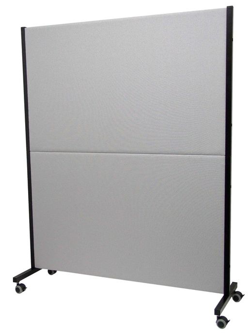 Modelo Valdeganga - Biombo separador con ruedas con freno, para oficinas y centros de trabajo, desmontable y con estructura de color negro - Tapizado en tejido BALI color gris.