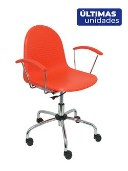 Modelo Ves giratoria - Silla de oficina ergonómica con brazos fijos, regulable en altura y giratoria 360º  - Asiento y respaldo de plástico de color naranja