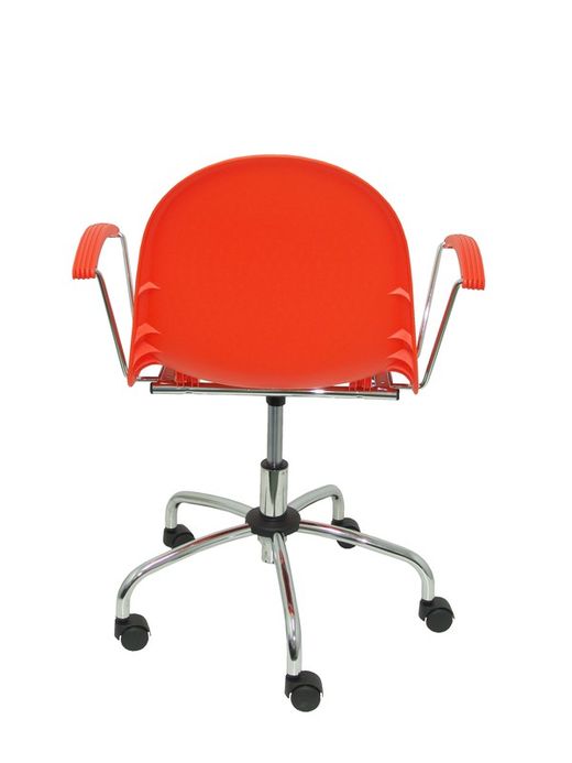 Modelo Ves giratoria - Silla de oficina ergonómica con brazos fijos, regulable en altura y giratoria 360º  - Asiento y respaldo de plástico de color naranja