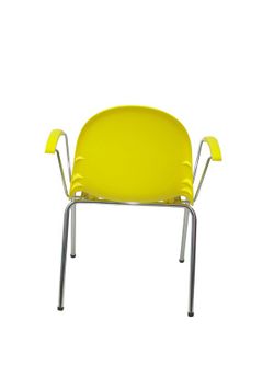 Modelo Ves - Pack 4 sillas confidentes ergonómicas con brazos fijos cromados y estructura cromada - Asiento y respaldo de plástico de color amarillo.
