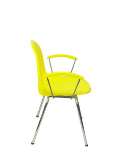 Modelo Ves - Pack 4 sillas confidentes ergonómicas con brazos fijos cromados y estructura cromada - Asiento y respaldo de plástico de color amarillo.