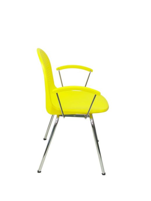 Modelo Ves - Pack 4 sillas confidentes ergonómicas con brazos fijos cromados y estructura cromada - Asiento y respaldo de plástico de color amarillo.