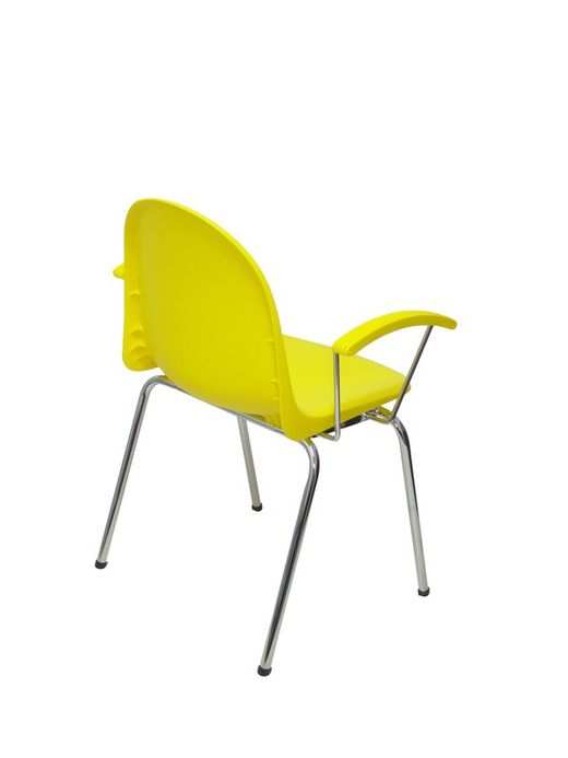 Modelo Ves - Pack 4 sillas confidentes ergonómicas con brazos fijos cromados y estructura cromada - Asiento y respaldo de plástico de color amarillo.