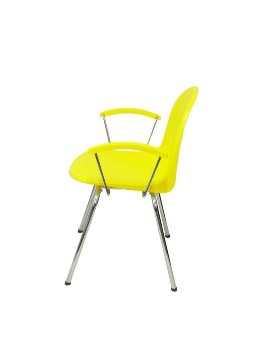 Modelo Ves - Pack 4 sillas confidentes ergonómicas con brazos fijos cromados y estructura cromada - Asiento y respaldo de plástico de color amarillo.