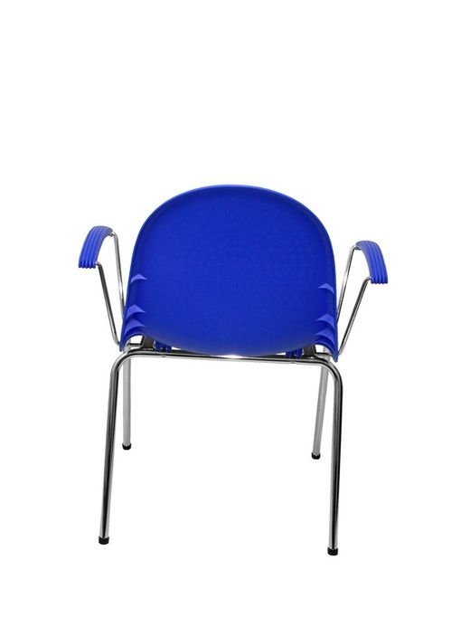 Modelo Ves - Pack 4 sillas confidentes ergonómicas con brazos fijos cromados y estructura cromada - Asiento y respaldo de plástico de color azul