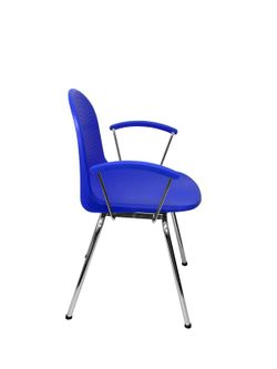 Modelo Ves - Pack 4 sillas confidentes ergonómicas con brazos fijos cromados y estructura cromada - Asiento y respaldo de plástico de color azul