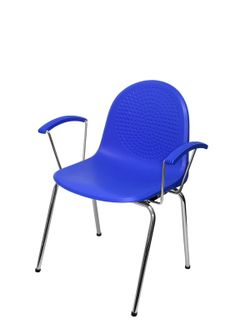 Modelo Ves - Pack 4 sillas confidentes ergonómicas con brazos fijos cromados y estructura cromada - Asiento y respaldo de plástico de color azul