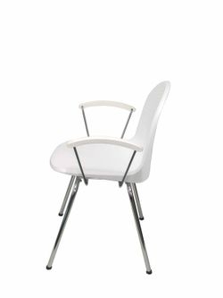 Modelo Ves - Pack 4 sillas confidentes ergonómicas con brazos fijos cromados y estructura cromada - Asiento y respaldo de plástico de color blanco.