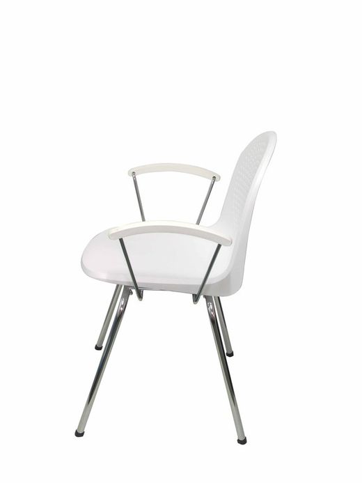Modelo Ves - Pack 4 sillas confidentes ergonómicas con brazos fijos cromados y estructura cromada - Asiento y respaldo de plástico de color blanco.