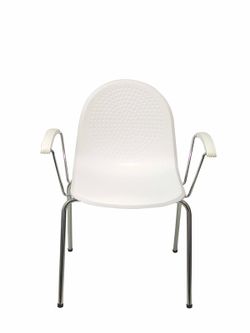 Modelo Ves - Pack 4 sillas confidentes ergonómicas con brazos fijos cromados y estructura cromada - Asiento y respaldo de plástico de color blanco.
