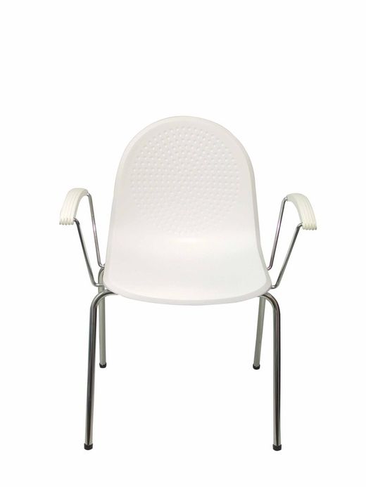 Modelo Ves - Pack 4 sillas confidentes ergonómicas con brazos fijos cromados y estructura cromada - Asiento y respaldo de plástico de color blanco.