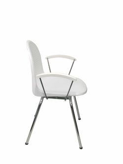 Modelo Ves - Pack 4 sillas confidentes ergonómicas con brazos fijos cromados y estructura cromada - Asiento y respaldo de plástico de color blanco.