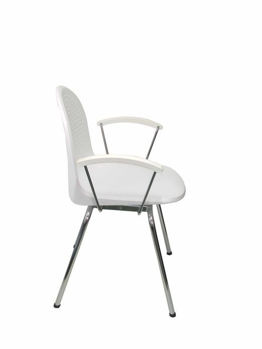 Modelo Ves - Pack 4 sillas confidentes ergonómicas con brazos fijos cromados y estructura cromada - Asiento y respaldo de plástico de color blanco.