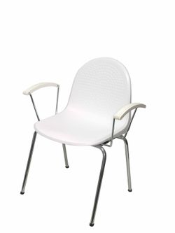 Modelo Ves - Pack 4 sillas confidentes ergonómicas con brazos fijos cromados y estructura cromada - Asiento y respaldo de plástico de color blanco.