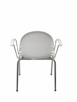 Modelo Ves - Pack 4 sillas confidentes ergonómicas con brazos fijos cromados y estructura cromada - Asiento y respaldo de plástico de color blanco.