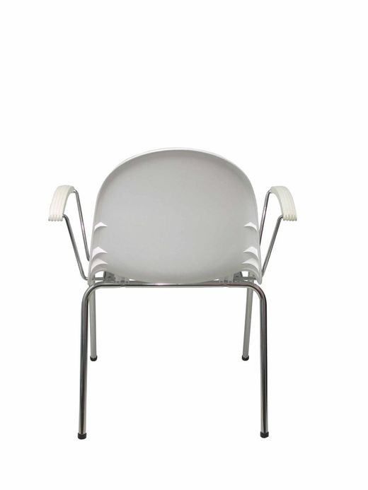 Modelo Ves - Pack 4 sillas confidentes ergonómicas con brazos fijos cromados y estructura cromada - Asiento y respaldo de plástico de color blanco.
