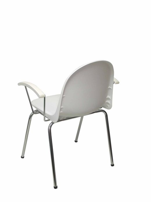 Modelo Ves - Pack 4 sillas confidentes ergonómicas con brazos fijos cromados y estructura cromada - Asiento y respaldo de plástico de color blanco.