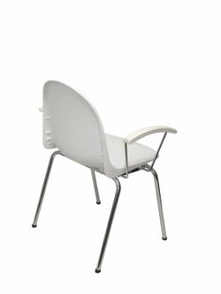 Modelo Ves - Pack 4 sillas confidentes ergonómicas con brazos fijos cromados y estructura cromada - Asiento y respaldo de plástico de color blanco.