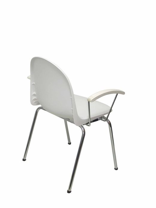 Modelo Ves - Pack 4 sillas confidentes ergonómicas con brazos fijos cromados y estructura cromada - Asiento y respaldo de plástico de color blanco.