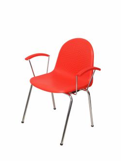 Modelo Ves - Pack 4 sillas confidentes ergonómicas con brazos fijos cromados y estructura cromada - Asiento y respaldo de plástico de color naranja.