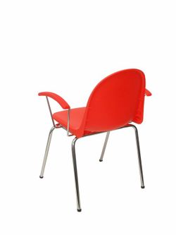 Modelo Ves - Pack 4 sillas confidentes ergonómicas con brazos fijos cromados y estructura cromada - Asiento y respaldo de plástico de color naranja.