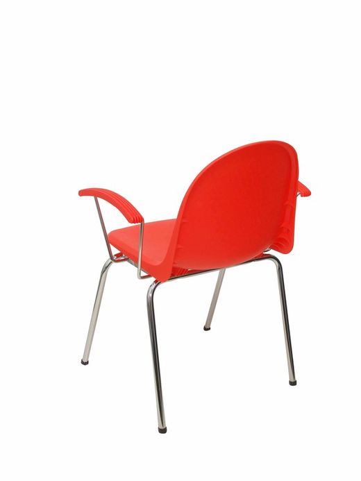 Modelo Ves - Pack 4 sillas confidentes ergonómicas con brazos fijos cromados y estructura cromada - Asiento y respaldo de plástico de color naranja.