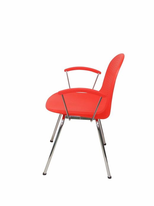 Modelo Ves - Pack 4 sillas confidentes ergonómicas con brazos fijos cromados y estructura cromada - Asiento y respaldo de plástico de color naranja.