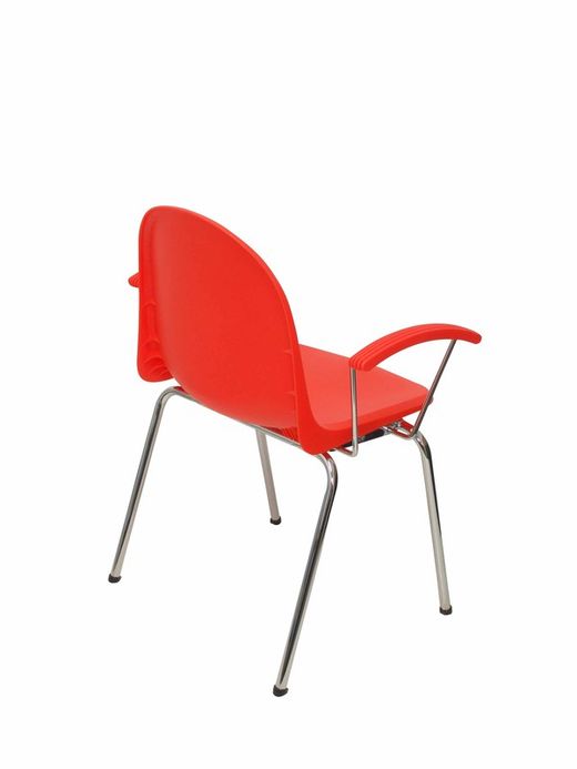 Modelo Ves - Pack 4 sillas confidentes ergonómicas con brazos fijos cromados y estructura cromada - Asiento y respaldo de plástico de color naranja.