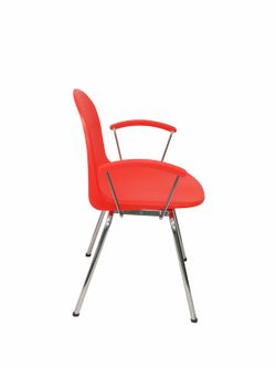 Modelo Ves - Pack 4 sillas confidentes ergonómicas con brazos fijos cromados y estructura cromada - Asiento y respaldo de plástico de color naranja.