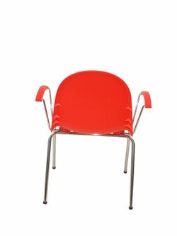 Modelo Ves - Pack 4 sillas confidentes ergonómicas con brazos fijos cromados y estructura cromada - Asiento y respaldo de plástico de color naranja.