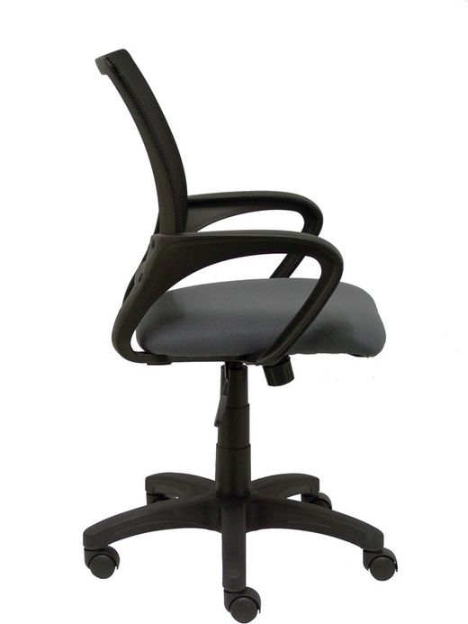 Modelo Vianos - Silla de oficina ergonómica con mecanismo basculante y regulable en altura - Respaldo de malla en color negro y asiento tapizado en tejido bali color gris oscuro.