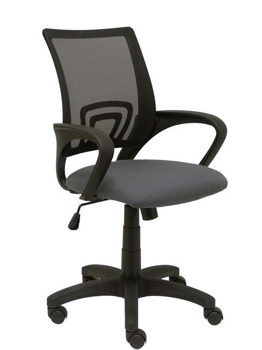 Modelo Vianos - Silla de oficina ergonómica con mecanismo basculante y regulable en altura - Respaldo de malla en color negro y asiento tapizado en tejido bali color gris oscuro.