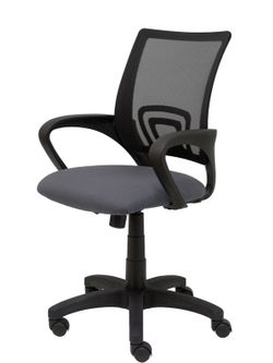 Modelo Vianos - Silla de oficina ergonómica con mecanismo basculante y regulable en altura - Respaldo de malla en color negro y asiento tapizado en tejido bali color gris oscuro.