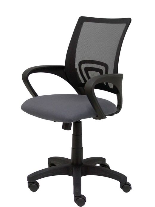 Modelo Vianos - Silla de oficina ergonómica con mecanismo basculante y regulable en altura - Respaldo de malla en color negro y asiento tapizado en tejido bali color gris oscuro.