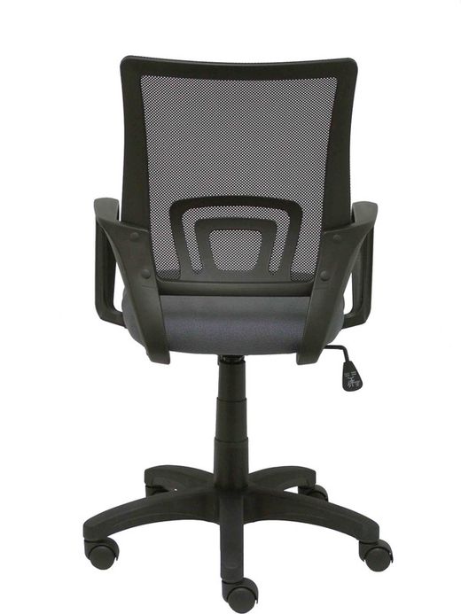 Modelo Vianos - Silla de oficina ergonómica con mecanismo basculante y regulable en altura - Respaldo de malla en color negro y asiento tapizado en tejido bali color gris oscuro.