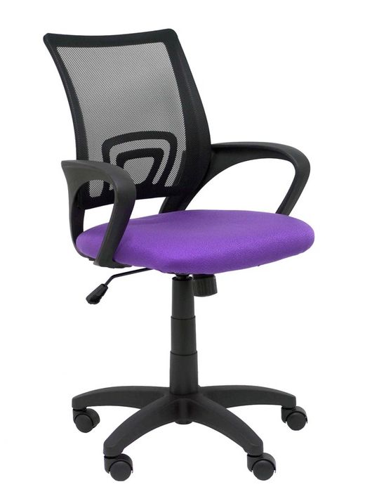 Modelo Vianos - Silla de oficina ergonómica con mecanismo basculante y regulable en altura - Respaldo de malla en color negro y asiento tapizado en tejido bali color lila