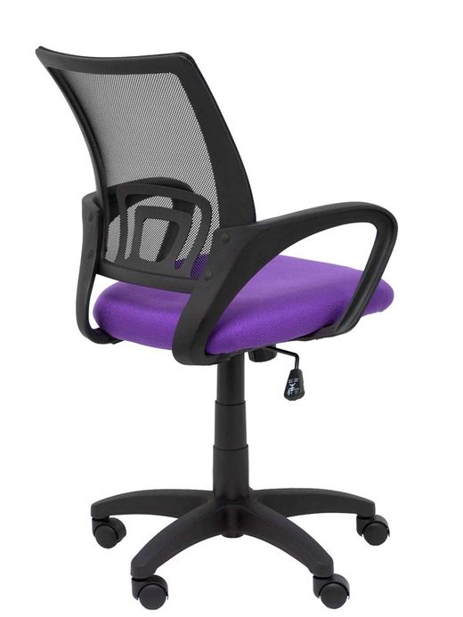 Modelo Vianos - Silla de oficina ergonómica con mecanismo basculante y regulable en altura - Respaldo de malla en color negro y asiento tapizado en tejido bali color lila