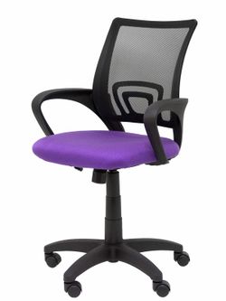 Modelo Vianos - Silla de oficina ergonómica con mecanismo basculante y regulable en altura - Respaldo de malla en color negro y asiento tapizado en tejido bali color lila