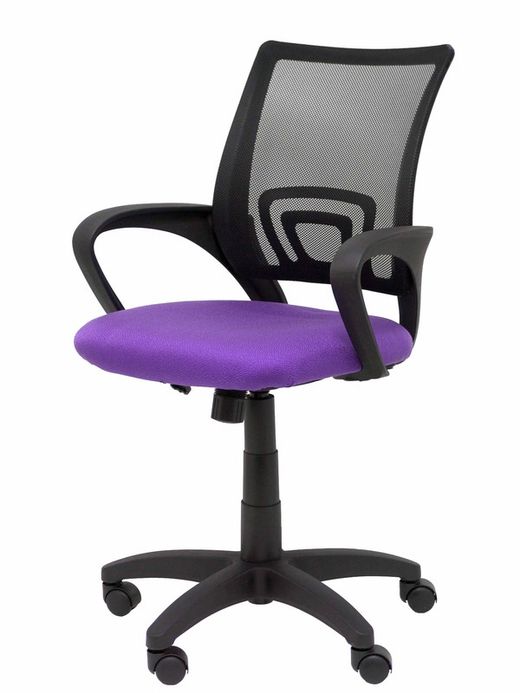 Modelo Vianos - Silla de oficina ergonómica con mecanismo basculante y regulable en altura - Respaldo de malla en color negro y asiento tapizado en tejido bali color lila