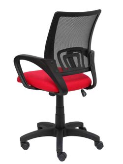 Modelo Vianos - Silla de oficina ergonómica con mecanismo basculante y regulable en altura - Respaldo de malla en color negro y asiento tapizado en tejido bali color rojo