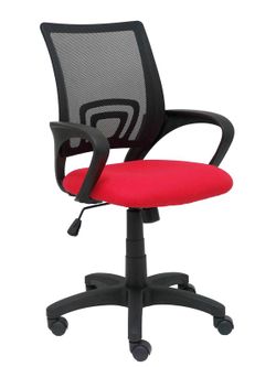 Modelo Vianos - Silla de oficina ergonómica con mecanismo basculante y regulable en altura - Respaldo de malla en color negro y asiento tapizado en tejido bali color rojo