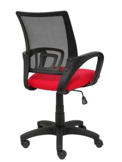 Modelo Vianos - Silla de oficina ergonómica con mecanismo basculante y regulable en altura - Respaldo de malla en color negro y asiento tapizado en tejido bali color rojo