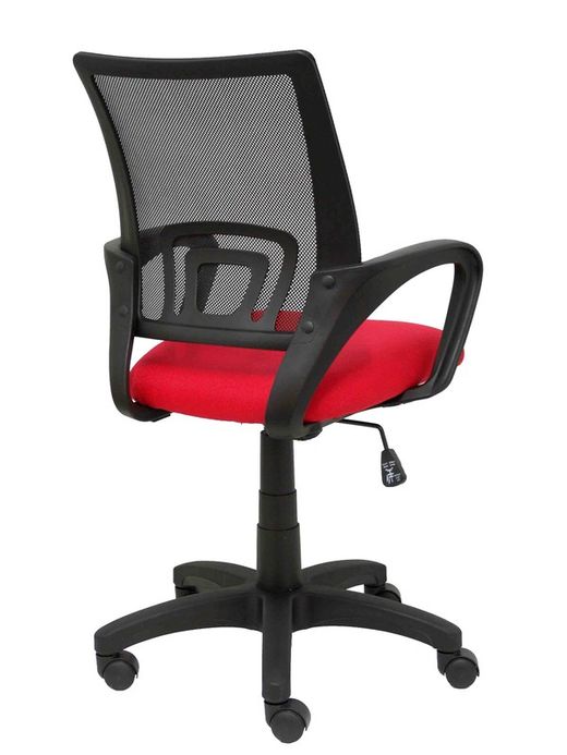 Modelo Vianos - Silla de oficina ergonómica con mecanismo basculante y regulable en altura - Respaldo de malla en color negro y asiento tapizado en tejido bali color rojo