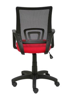 Modelo Vianos - Silla de oficina ergonómica con mecanismo basculante y regulable en altura - Respaldo de malla en color negro y asiento tapizado en tejido bali color rojo