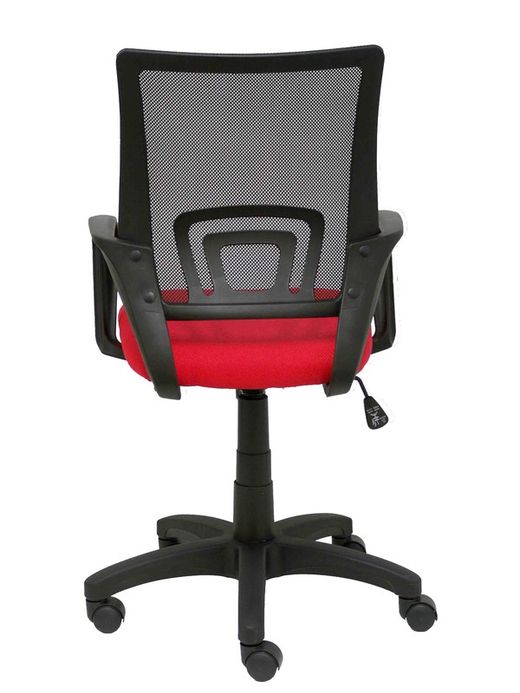 Modelo Vianos - Silla de oficina ergonómica con mecanismo basculante y regulable en altura - Respaldo de malla en color negro y asiento tapizado en tejido bali color rojo