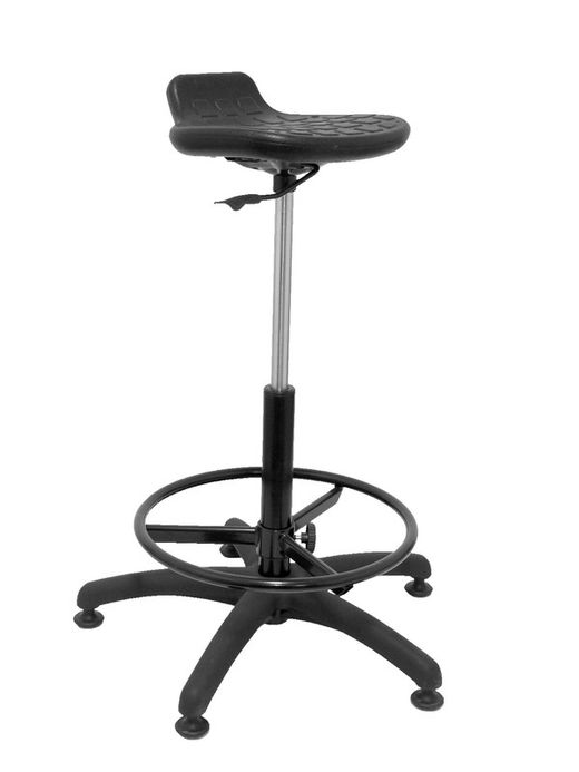 Modelo Worker - Taburete de trabajo ergonómico, giratorio y regulable en altura (aro reposapiés incluido) - Asiento de poliuretano inyectado de alta resistencia - Color negro.