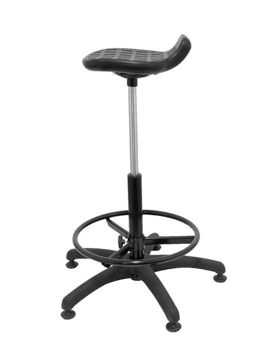 Modelo Worker - Taburete de trabajo ergonómico, giratorio y regulable en altura (aro reposapiés incluido) - Asiento de poliuretano inyectado de alta resistencia - Color negro.