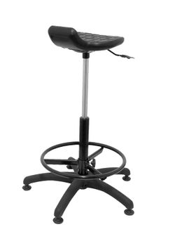 Modelo Worker - Taburete de trabajo ergonómico, giratorio y regulable en altura (aro reposapiés incluido) - Asiento de poliuretano inyectado de alta resistencia - Color negro.